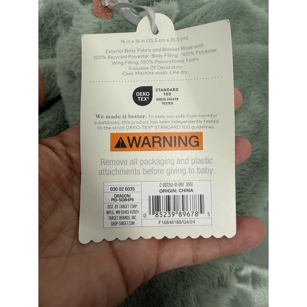 Cloud Island Dragon Security Blanket Lovey Sage Green Faux Fur Satin Trim NWT - Picture 3 of 10